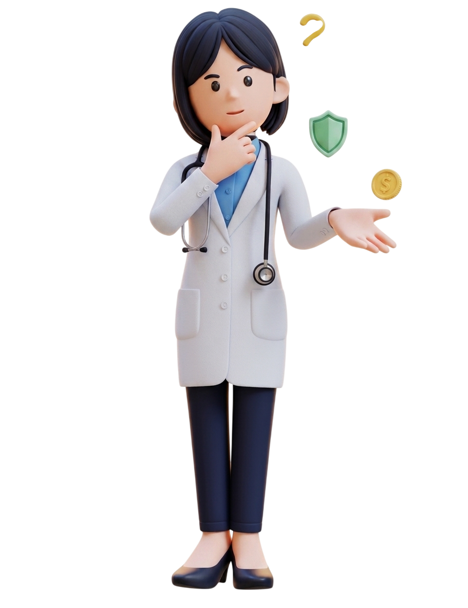3D illustration of a doctor in a white coat with stethoscope