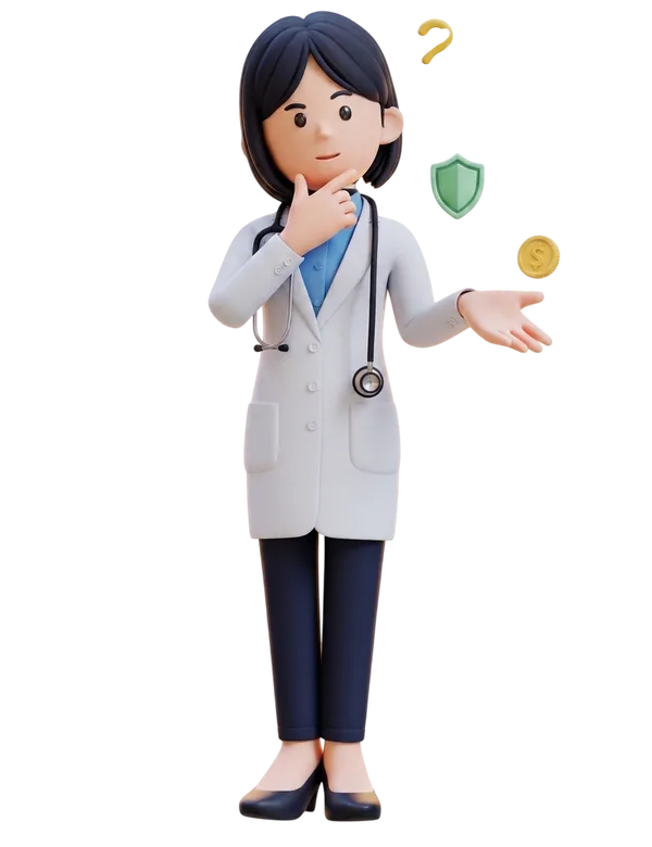Illustration of a doctor in a white coat thinking through a case